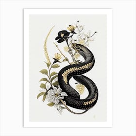 Black Moccasin Snake Gold And Black Art Print