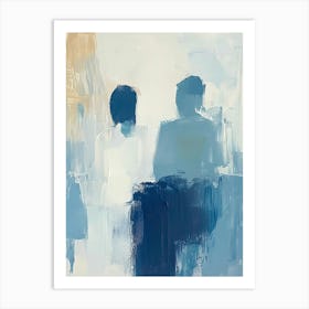 Two Figures In A White And Blue Color Scheme Are Depicted In An Abstract Oil Painting Art Print