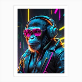 Monkey With Headphones Art Print