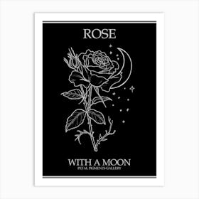 Rose With A Moon Line Drawing 1 Poster Inverted Art Print