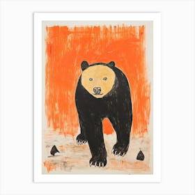 Black Bear, Woodblock Animal  Drawing 1 Art Print