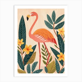 Chilean Flamingo Frangipani Minimalist Illustration 1 Art Print