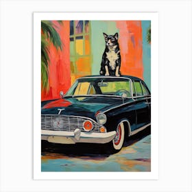 Ford Thunderbird Vintage Car With A Dog, Matisse Style Painting 0 Art Print