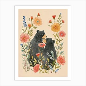 Folksy Floral Animal Drawing Bear 2 Art Print