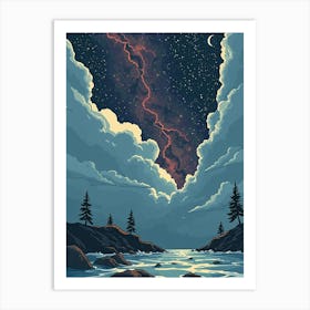 Landscape With Clouds And Stars Art Print