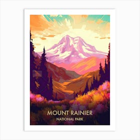 Mount Rainier National Park Travel Poster Illustration Style 1 Art Print