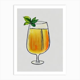 French75 Minimal Line Drawing With Watercolour Cocktail Poster Art Print