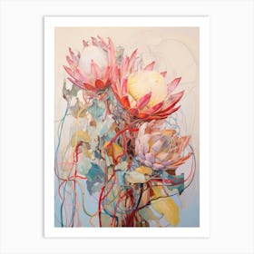 Abstract Flower Painting Protea 3 Art Print