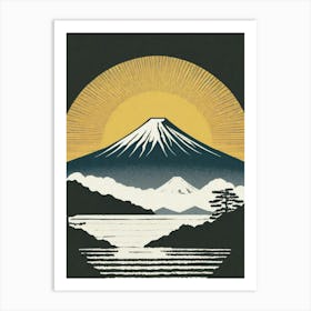 A Serene Scene Of Mount Fuji At Sunrise Ukiyo-E Style Art Print