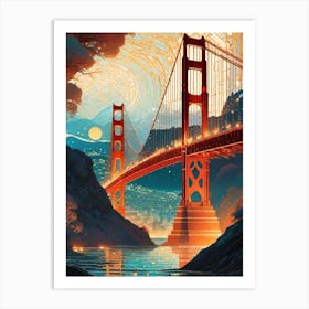 Another World Over San Francisco ~ Golden Gate Bridge Stargate Futuristic Sci-Fi Trippy Surrealism Modern Digital Mandala Awakening Fractals Spiritual Artwork Psychedelic Colorful Cubic Abstract Universe Art Print