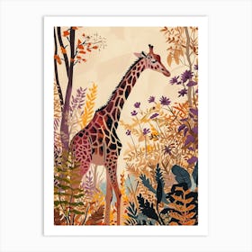 Cute Giraffe In The Leaves Watercolour Style Illustration 6 Art Print