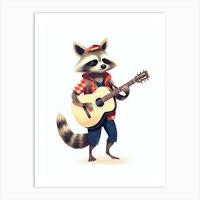 Raccoon With Guitar Illustration 4 Art Print