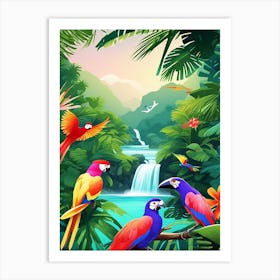 Colorful Parrots In The Jungle 3 Art Print