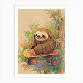 Sloth On A Skateboard 10 Art Print