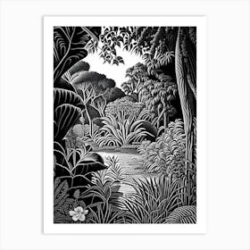 Jardín Botánico Nacional, 1, Dominican Republic Linocut Black And White Vintage Art Print