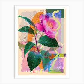 Camellia 1 Neon Flower Collage Art Print