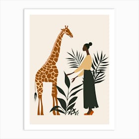 Giraffe And Woman 2 Art Print