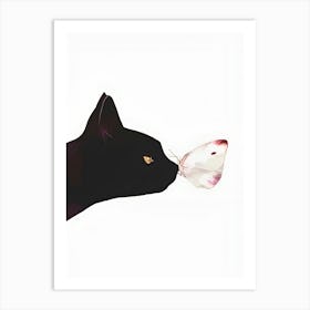 Black Cat and Butterfly Art Print