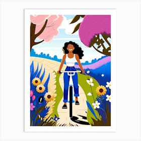 Illustration Of A Woman Riding A Bicycle Art Print