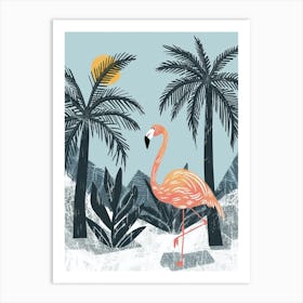 Andean Flamingo And Palm Trees Minimalist Illustration 4 Art Print
