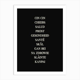 Cheers Languages Black Art Print