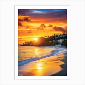 Grand Anse Beach Grenada At Sunset, Vibrant Painting 1 Art Print