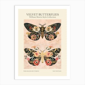 Velvet Butterflies Collection Pink Shades Butterfly William Morris Style 1 Art Print