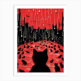 Cat In The Rain Art Print