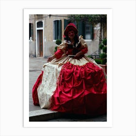 Venice Carnival Costume Woman Dress Red Italian Italy Milan Venice Florence Rome Naples Toscana photo photography art travel Art Print