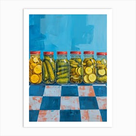 Pickles In Jars Blue Checkerboard 2 Art Print