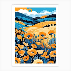 Cartoon Poppy Field Landscape Illustration (20) Art Print