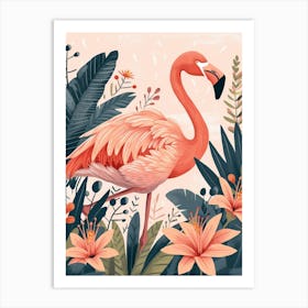 Andean Flamingo And Heliconia Minimalist Illustration 3 Art Print