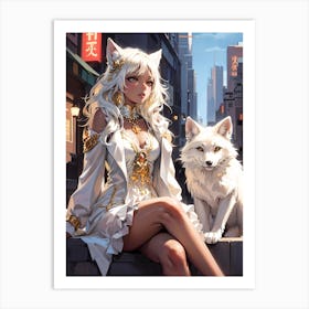 Anime Girl And Wolf Art Print