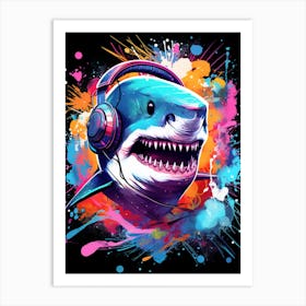  A Shark Wearing Headphones Spinning Dj Decks 4 Art Print