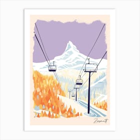 Poster Of Zermatt   Switzerland, Ski Resort Pastel Colours Illustration 0 Art Print
