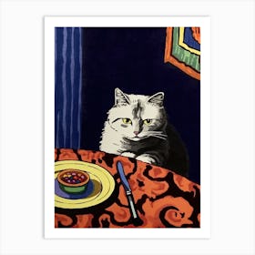 White Cat And Pasta 7 Art Print