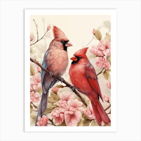 Cardinal Birds In Bloom Art Print