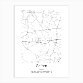 Galten,Denmark Minimalist Map Art Print