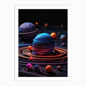 Default Neon Black Light Sgraffito Solar System 3d Illustratio 1 (6) Art Print