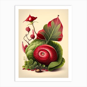Snail With Red Background Botanical Art Print