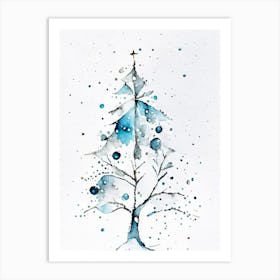 Snowfalkes By Christmas Tree, Snowflakes, Minimalist Watercolour 4 Art Print