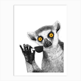 Lemur With Coffee Art Print