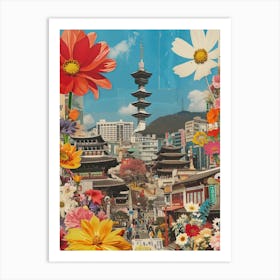 Seoul   Floral Retro Collage Style 4 Art Print