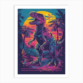 Neon Dinosaur At Night In Jurassic Landscape 2 Art Print