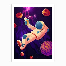 Relaxing astronaut with cocktail — space poster, synthwave space, neon space, aesthetic poster Art Print