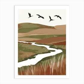 Birds Flying Over A River Art Print