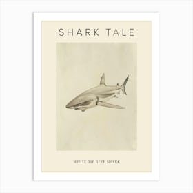 White Tip Reef Shark Vintage Illustration 4 Poster Art Print