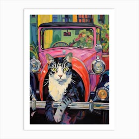 Ford Model T Vintage Car With A Cat, Matisse Style Painting 2 Art Print