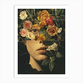 vintage portrait with flowers Art Print