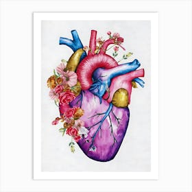 Heart With Flowers Canvas Art Art Print